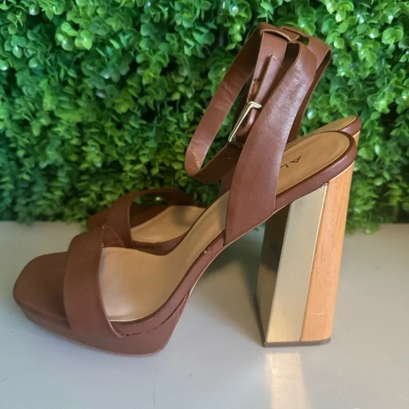 Aldo Priyah 1091435 Chestnut with Wood & Gold Block Heels Women's Size 11 - Picture 7 of 14